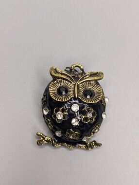 Vintage Bronze Enamel Owl Pendant Hollow Two Piece Boho Collectible Jewelry 70s